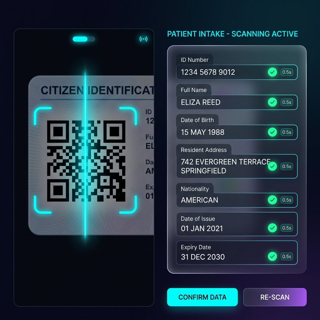 Giao diện Quét mã QR qua Camera và Danh sách tự động điền thông tin công dân